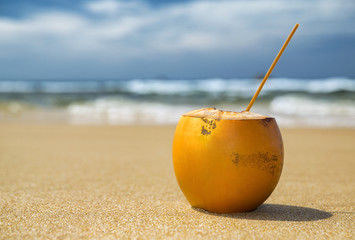 coconut milk coctaiг on the beach