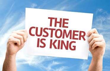 The Customer is King card with sky background
