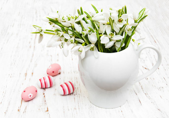 Eggs and spring snowdrops