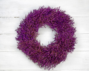 Lavender Wreath on Age White Wood