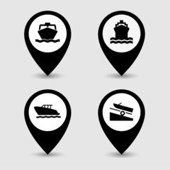 Transportation pin pointer icons set . Vector EPS10.