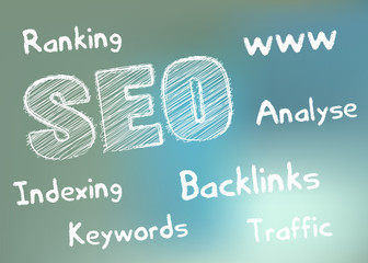 SEO symbol white Scribble on bokeh background