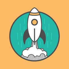 rocket launching up, vector flat line style concept illustration