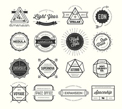 set of vintage badges and labels, inspired by space themes