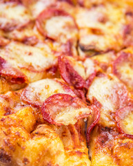 Close up view of pepperoni and cheese pizza