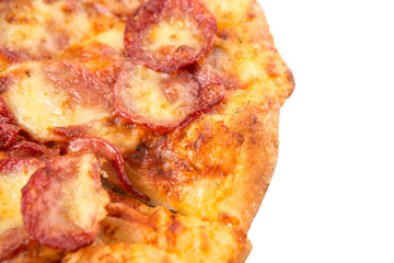 Pepperoni and cheese pizza over white background