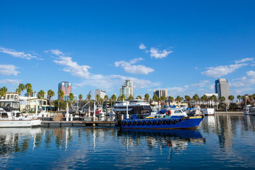 Fototapeta na wymiar Long Beach Marina and city skyline, California.