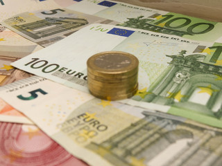 Euro banknotes and coins