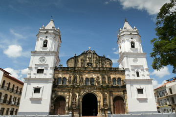 Fototapeta na wymiar Panama City Central America Cathedral in plaza Mayor Casco Antig
