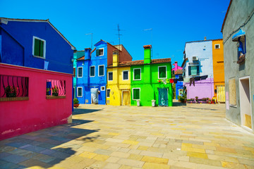 Fototapeta na wymiar Venice landmark, Burano island street, colorful houses, Italy