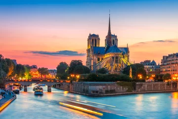 Fotobehang Cathedral of Notre Dame de Paris at sunset, France © Kavalenkava