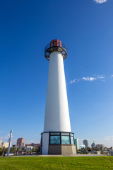 Lighthouse with palms at Long Beach, California