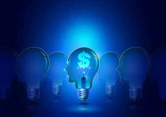 Human Head Light Bulb with Dollar Symbol Business Background