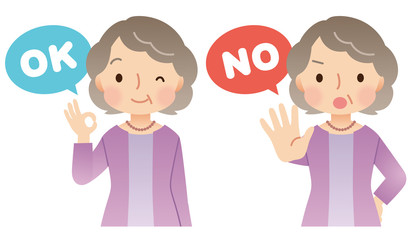 高齢者女性　シニア　表情　まるばつ