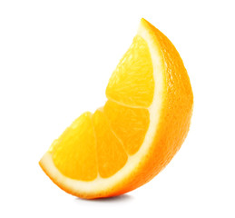 Juicy slice of orange isolated on white