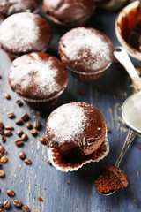 Composition with tasty homemade chocolate muffins