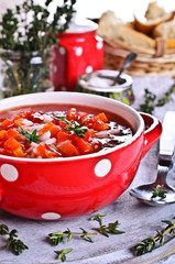Soup with rice, vegetables and thyme