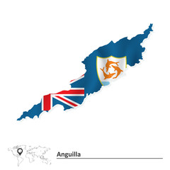 Map of Anguilla with flag - obrazy, fototapety, plakaty