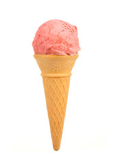 Strawberry ice cream cone or cornet isolated against white background photo