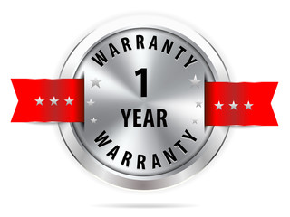 silver 1 year warranty button seal graphic with red ribbons