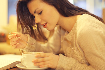 girl in a cafe in the winter