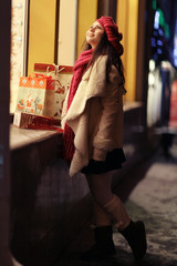 winter evening Portrait of a young girl in the city