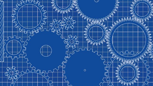 Gear cogs rotating system gearbox blueprint grid mechanism