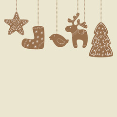 Hanging Christmas cookies background
