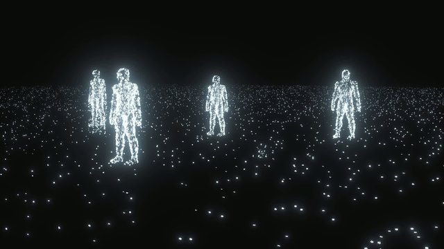 Binary people computer team glowing data 0 1