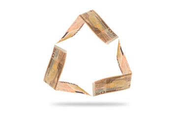 Euro bill recycle symbol isolated on white with clipping path