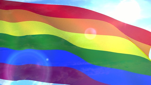 Gay pride flag waving LGBT lesbian gay bisexual transgender