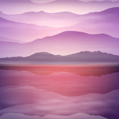 Obraz premium Background with sea and mountain. Sunset time.