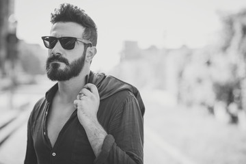 young handsome attractive bearded model man