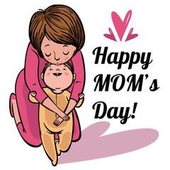 Funny cartoon mothers day card. vector illustration