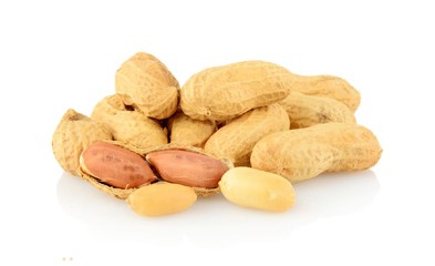 Peanuts nuts on white background