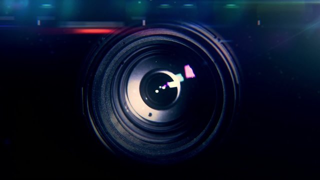 TV saver movement of the camera lens with highlights