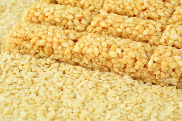 Background of snacks-sesame seeds and sesame biscuit