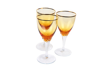 Three empty wine glasses