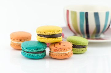 Colorful macaroons on a white background