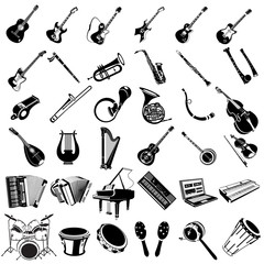 music instrument black icons - obrazy, fototapety, plakaty