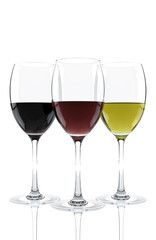glass of red and white wine isolated