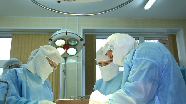 An old lamp in a surgical room during the operation (main view)