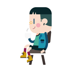 Character illustration design. Boy drinking coffee cartoon,eps