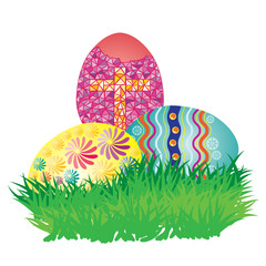 Decorated Easter Eggs on Fresh Green Grass