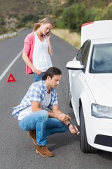 Couple after a car breakdown