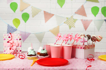 Prepared birthday table for children party