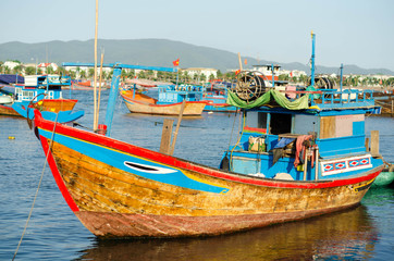 Fototapeta na wymiar Fishing boats in marina at Nha Trang, Vietnam