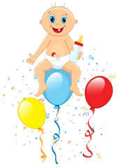 Obraz na płótnie Canvas Baby boy sitting on balloon