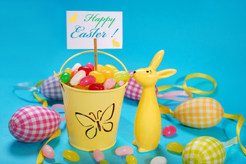 easter greeting card on blue background