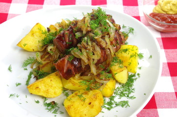pork sausages with potato